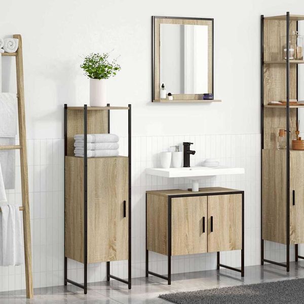 vidaXL Sada kúpeľňového nábytku Nástenný 3 pcs Hnedá Kompozitné drevo