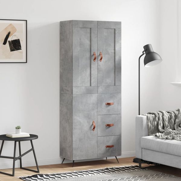 vidaXL Vysoká skrinka betónová sivá 69,5x34x180 cm spracované drevo