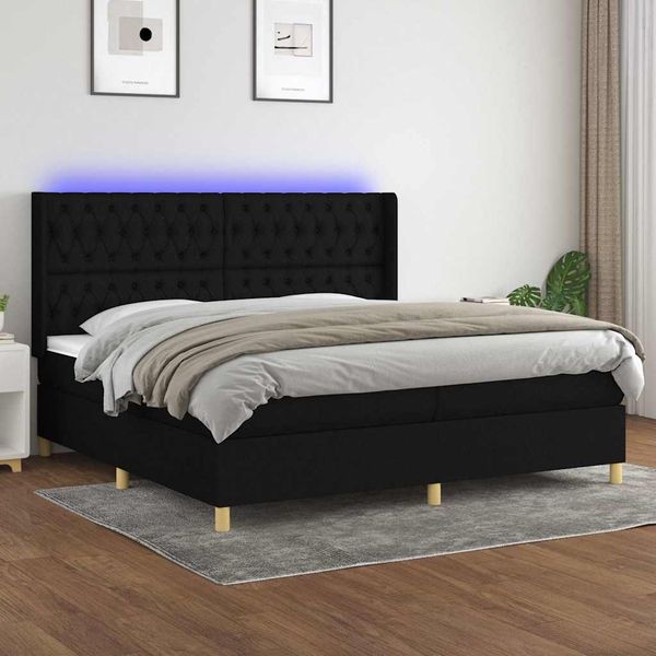 vidaXL Posteľ boxsping s matracom a LED čierna 200x200 cm látka