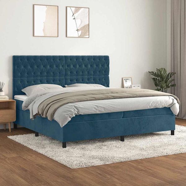 vidaXL Posteľný rám boxsping s matracom tmavomodrý 200x200 cm zamat