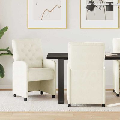 vidaXL Jedálenské stoličky na kolieskach 2 pcs Krémová 58 x 67 x 97 cm