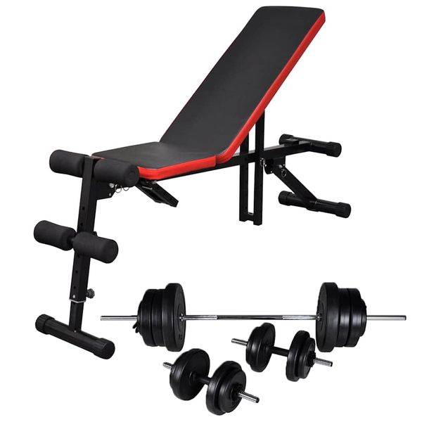 vidaXL Nastaviteľná lavička na ľah-sed so 60,5 kg sadou činiek