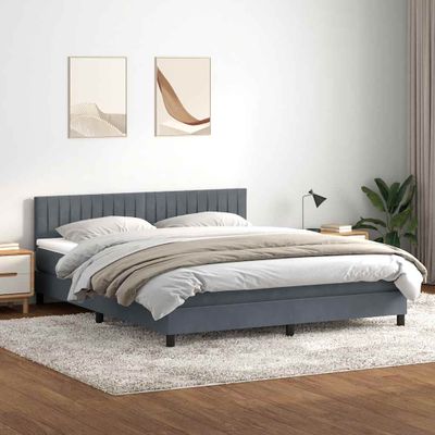 vidaXL Posteľný rám boxspring s matracom a LED tmavosivý 180x210 cm zamat