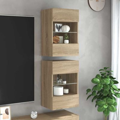 vidaXL Nástenné skrinky s LED osvetlením pre TV 2 ks dub sonoma 40x30x60,5cm