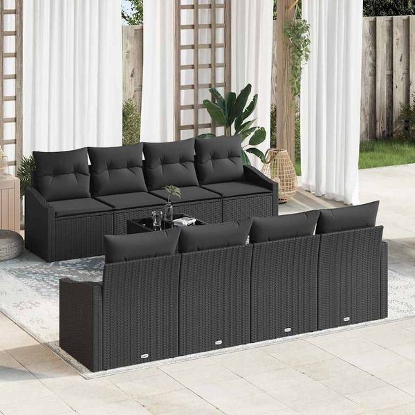 vidaXL Sada pohoviek s vankúšom s úložiskom 7 pcs Čierna polyratan