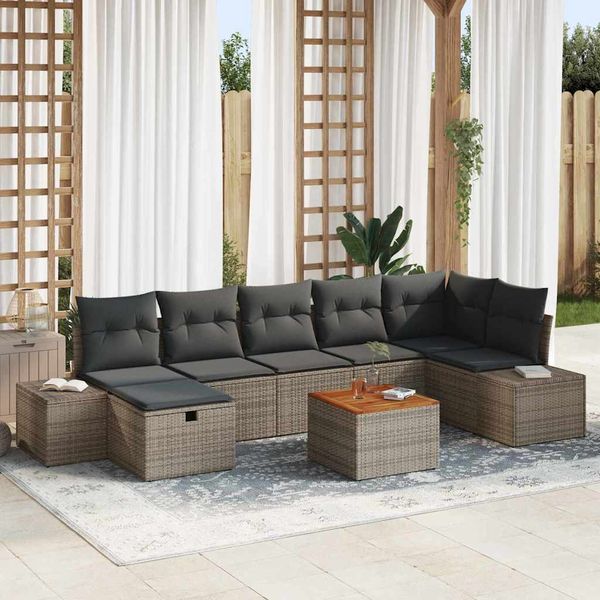 vidaXL Súprava záhradných pohoviek s vankúšom 8 pcs Sivá Poly ratan