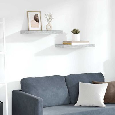 vidaXL Plávajúce nástenné police 2 ks betónové sivé 50x23,5x3,8 cm MDF