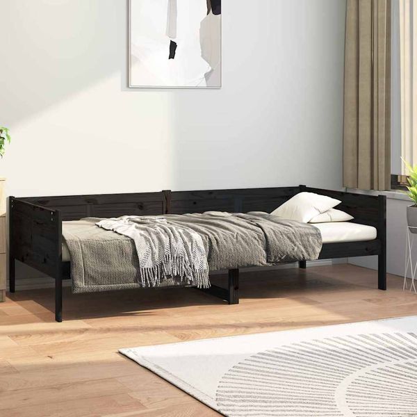 vidaXL Denná posteľ čierna masívna borovica 90x200 cm