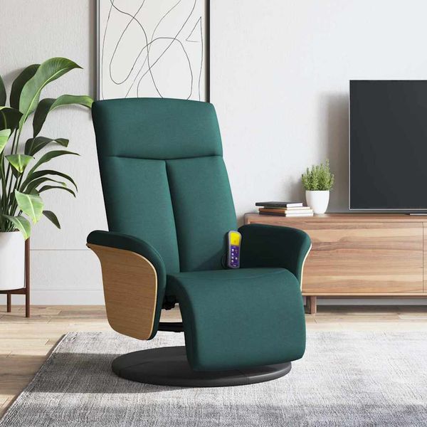 vidaXL Masážne sklápacie kreslo s podnožkou tmavozelené látkové