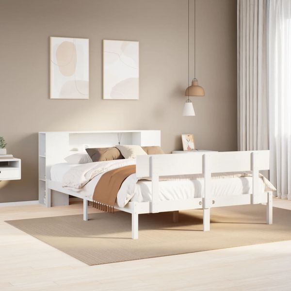 vidaXL Posteľ s knižnicou bez matraca biela 140x200cm borovicový masív