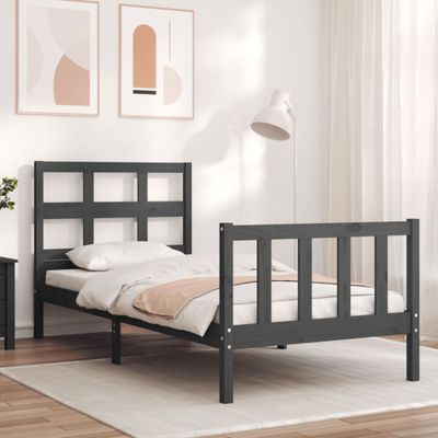vidaXL Rám postele s čelom sivý 100x200 cm masívne drevo