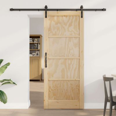 vidaXL Posuvné dvere Prírodná a čierna 83 x 202 cm Borovicový masív
