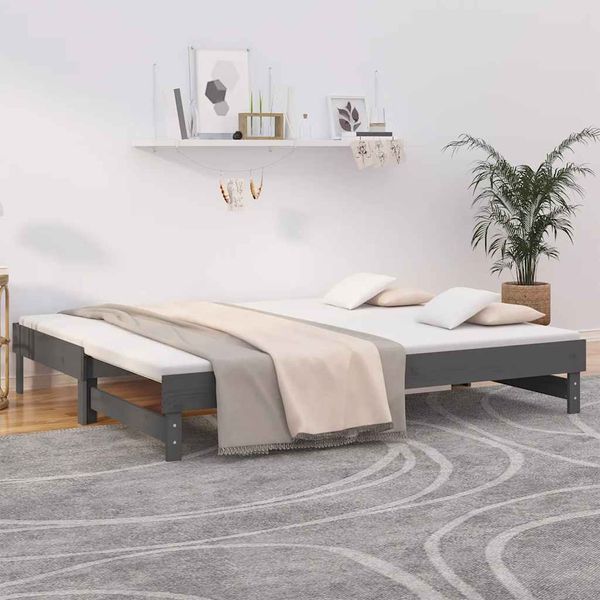 vidaXL Rozkladacia denná posteľ sivá 2x(80x200) cm borovicový masív