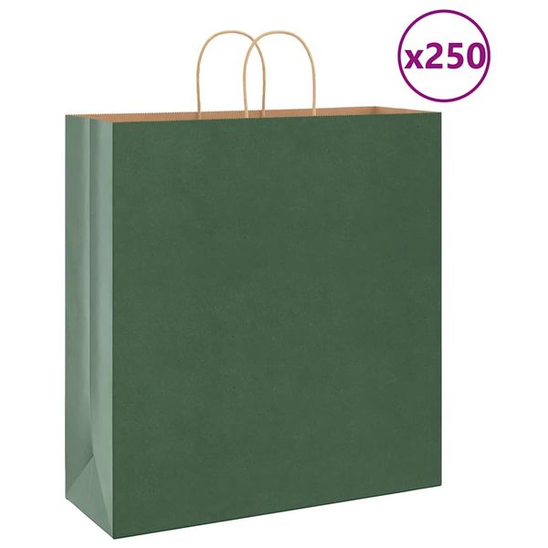 vidaXL Papierové tašky 250 ks s rúčkami, zelené, 45x17x48 cm
