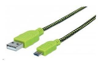 Kábel Manhattan Micro USB 2.0 A-MA/Micro B-MA 1,8 m opletený black/green