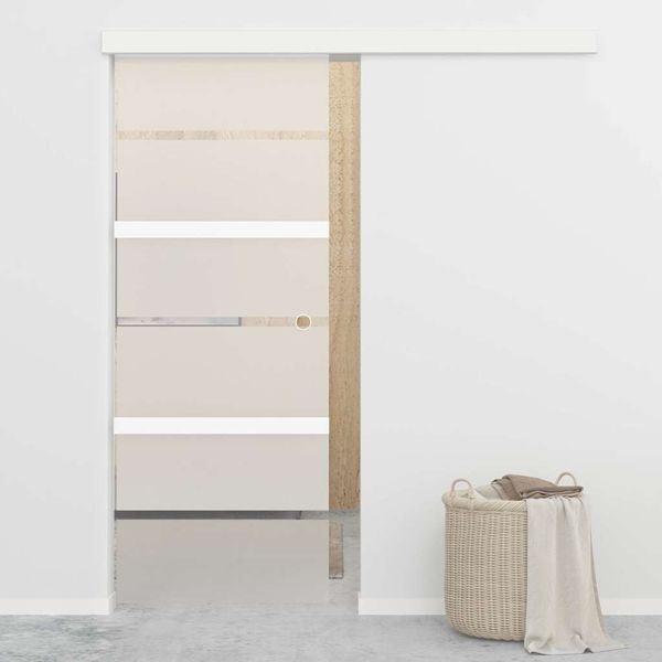 vidaXL Posuvné dvere ESG sklo a hliník 76x212 cm strieborné
