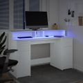 vidaXL Stôl s LED svetlami biely 140x55x91 cm kompozitné drevo