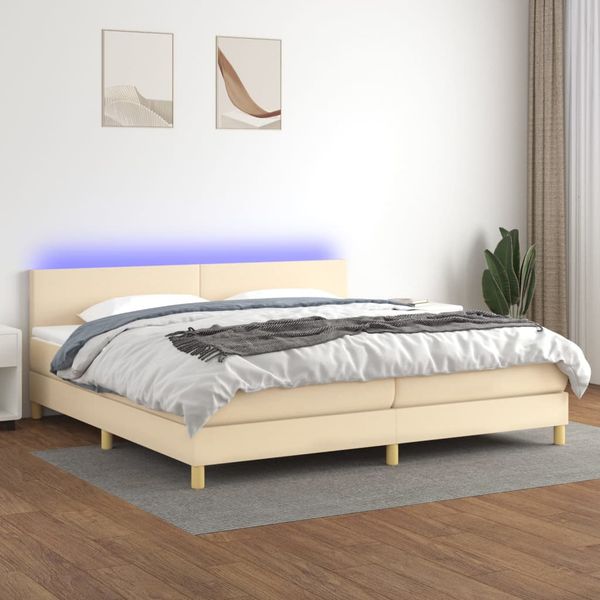 vidaXL Posteľ boxsping s matracom a LED krémová 200x200 cm látka