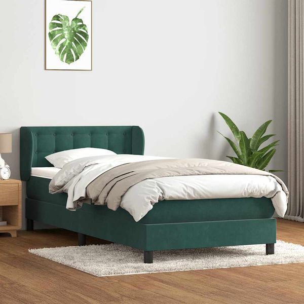 vidaXL Posteľný rám boxsping s matracom tmavozelený 100x210 cm zamat