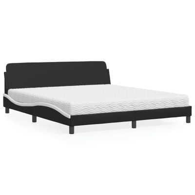 vidaXL Posteľ s matracom Dover čierna a biela 180x200 cm umelá koža