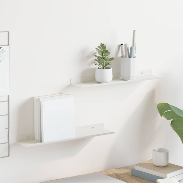 vidaXL Závesná polica Nástenný 2 pcs Biely 40 x 8,5 x 2,5 cm Oceľ