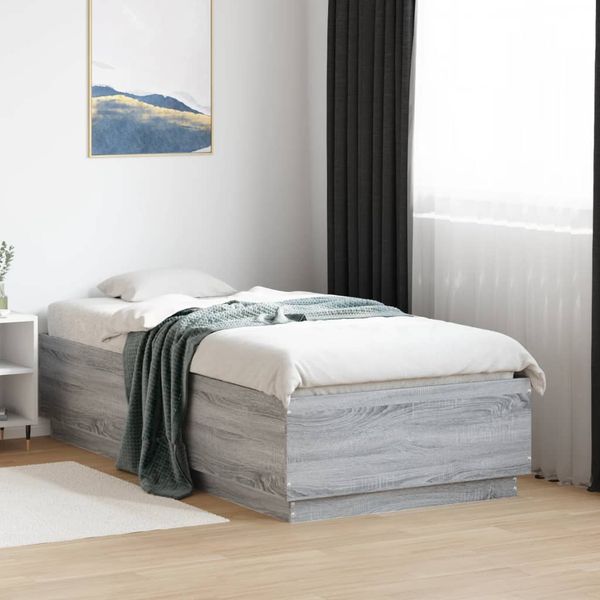 vidaXL Posteľný rám s LED svetlami sivý sonoma 75x190 cm kompoz. drevo