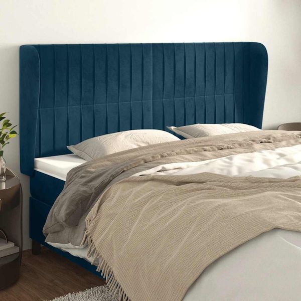 vidaXL Čelo postele so záhybmi tmavomodrá 183x23x118/128 cm zamat