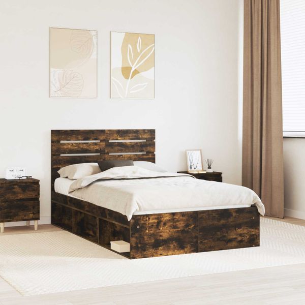 vidaXL Rám postele Dymová dub 135 x 190 cm Masívne borovicové drevo