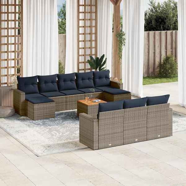 vidaXL 11-dielna záhradná súprava pohoviek s vankúšmi, sivá, polyratan
