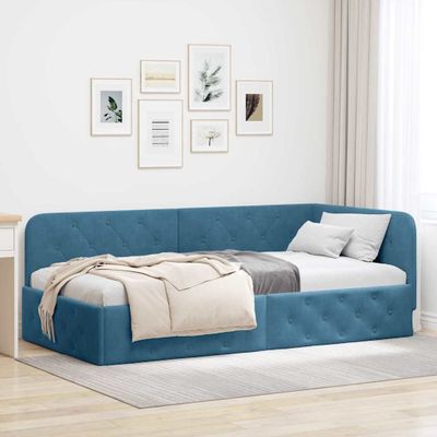 vidaXL Rohový rám postele Modrá 90 x 200 cm Zamat