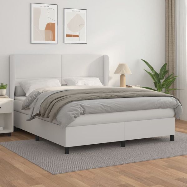vidaXL Boxspring posteľ s matracom biela 160x200 cm umelá koža
