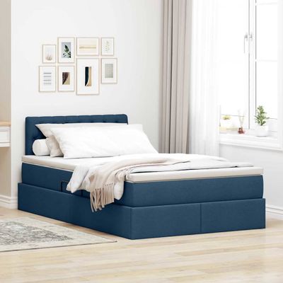 vidaXL Postel s úložným prostorem a matrací Modrá 120 x 190 cm Zamat