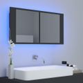 vidaXL LED kúpeľňová zrkadlová skrinka sivá 90x12x45 cm akryl
