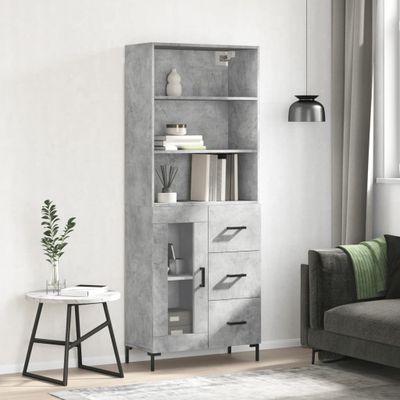 vidaXL Vysoká skrinka betónová sivá 69,5x34x180 cm spracované drevo