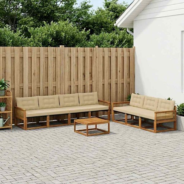 vidaXL Záhradná súprava gaučov s vankúšom 8 pcs Prírodná a béžová