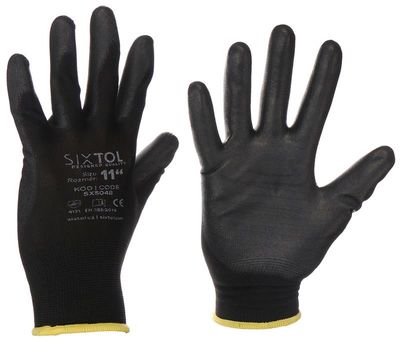 Rukavice pracovné z polyesteru polomáčané v polyuretáne GLOVE PE-PU 11, čierne, veľkosť 11 SIXTOL