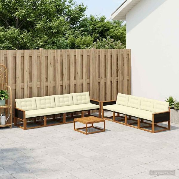 vidaXL Záhradná súprava gaučov s vankúšom 9 pcs Prírodná a krémová
