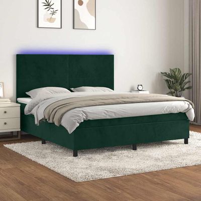 vidaXL Posteľný rám boxsping matrac a LED tmavozelený 160x200 cm zamat