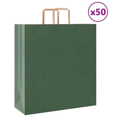 vidaXL Papierové tašky 50 ks s rúčkami, zelené, 45x17x48 cm