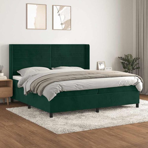 vidaXL Posteľný rám boxsping s matracom tmavozelený 200x200 cm zamat