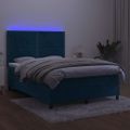 vidaXL Posteľný rám boxsping matrac a LED tmavomodrý 140x190 cm zamat