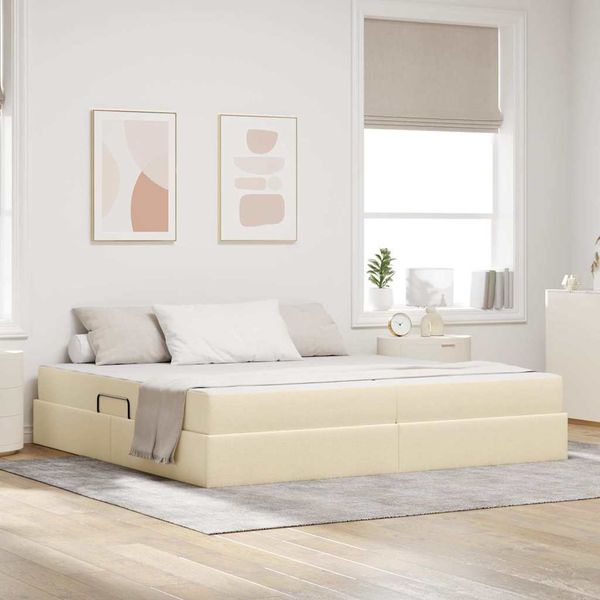vidaXL Postel s úložným prostorem a matrací Krémová 200 x 200 cm
