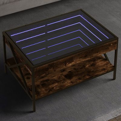 vidaXL Konferenčný stolík s nekonečnými LED dymový dub 70x50x38 cm