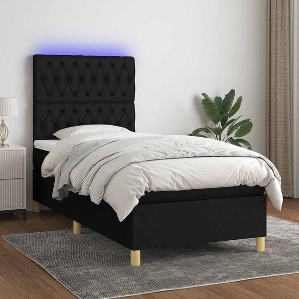vidaXL Posteľ boxsping s matracom a LED čierna 80x200 cm látka