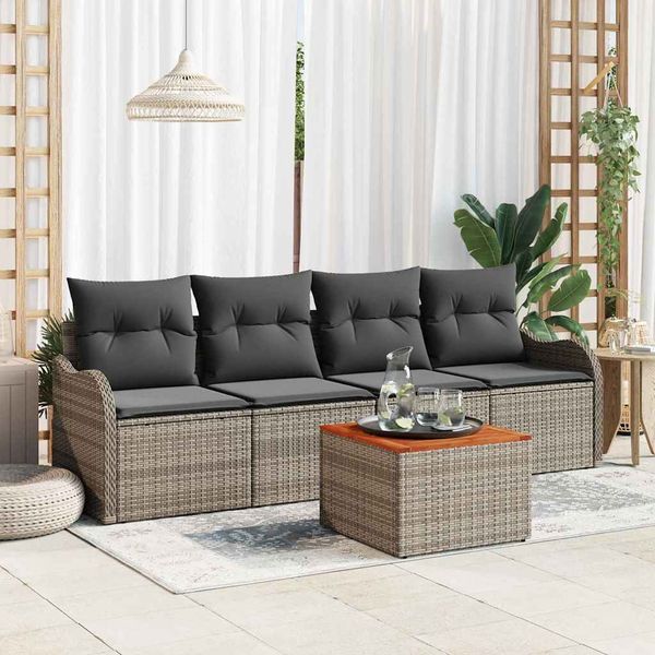 vidaXL Súprava záhradných pohoviek s vankúšom 5 pcs Sivá polyratan