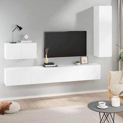 vidaXL 4-dielna súprava TV skriniek biela spracované drevo