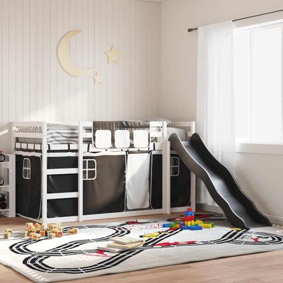 vidaXL Poschodová posteľ šmykľavka a závesy bielo-čierna 80x200 cm
