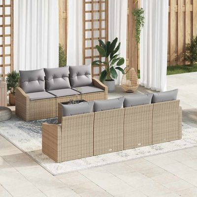 vidaXL Sada pohoviek s vankúšom 8 pcs Béžová a šedá polyratan