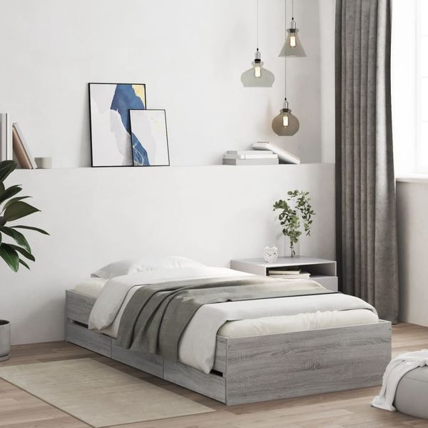vidaXL Posteľný rám so zásuvkami sivý sonoma 75x190cm kompozitné drevo
