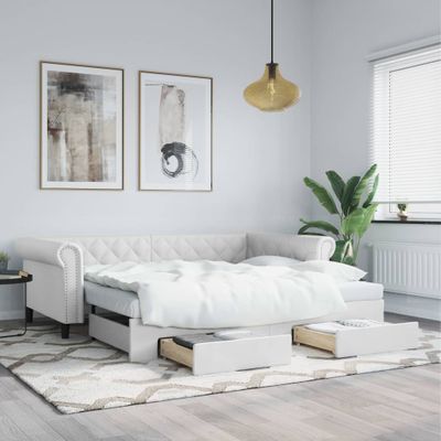 vidaXL Rozkladacia denná posteľ so zásuvkami biela 90x200cm umelá koža